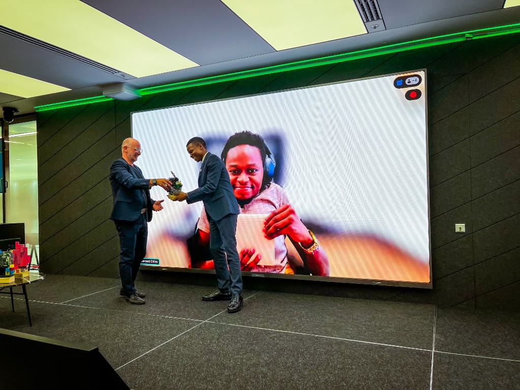 Emmanuel Umo, founder of Mau Creative Hub, at the AbilityNet Tech4Good Awards 2026 at IBM London, where Mau Creative Hub won the Young Pioneer category.