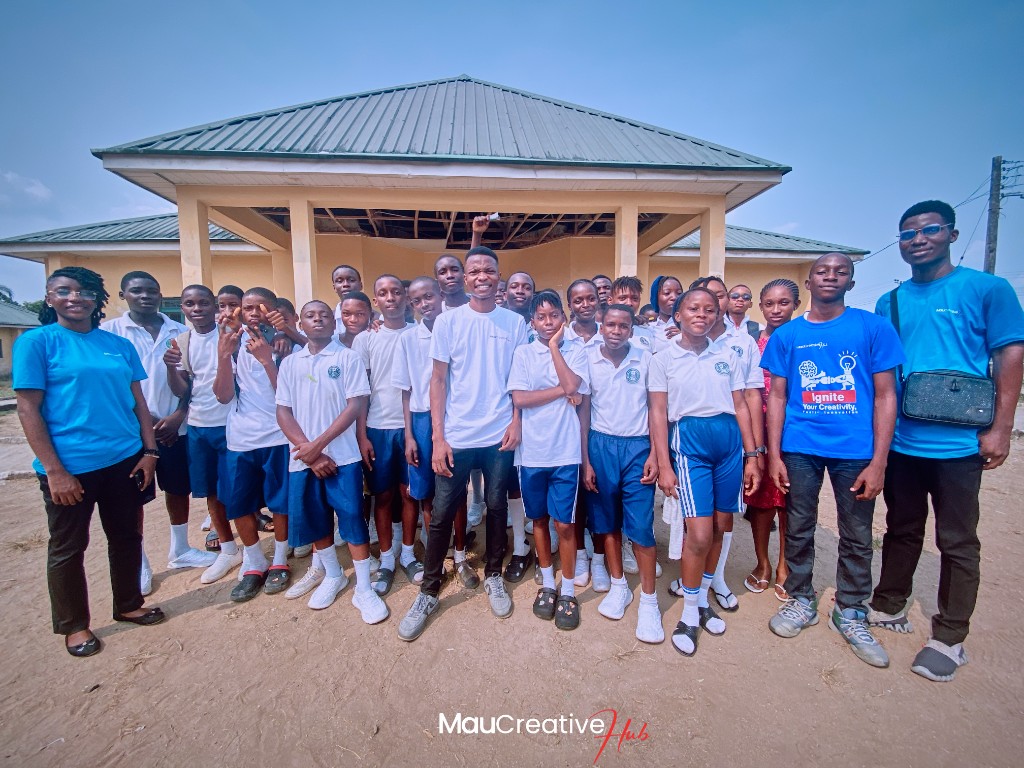 Students gathered at UBEC Secondary School for a Mau Creative Hub outreach session